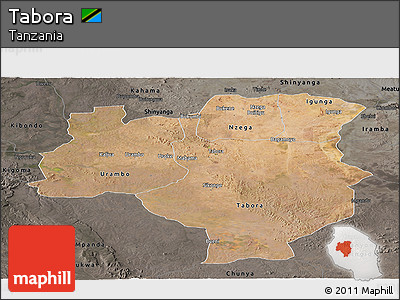 Satellite Panoramic Map of Tabora, darken, semi-desaturated