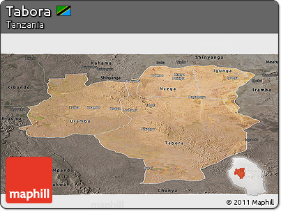 Satellite Panoramic Map of Tabora, darken, semi-desaturated