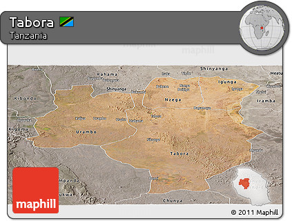 Satellite Panoramic Map of Tabora, semi-desaturated