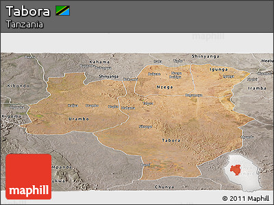 Satellite Panoramic Map of Tabora, semi-desaturated