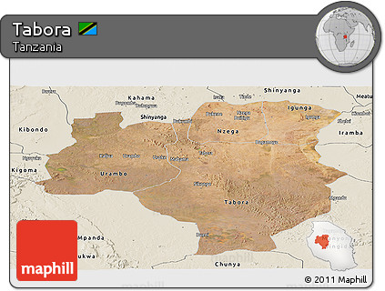 Satellite Panoramic Map of Tabora, shaded relief outside