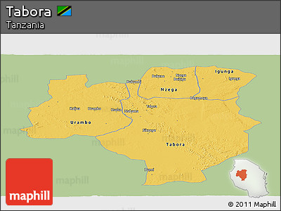 Savanna Style Panoramic Map of Tabora, single color outside