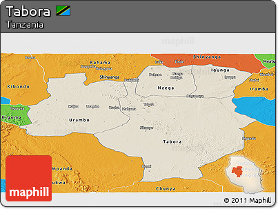 Shaded Relief Panoramic Map of Tabora, political outside