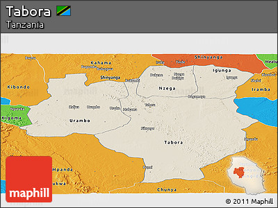 Shaded Relief Panoramic Map of Tabora, political outside