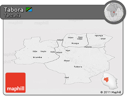 Silver Style Panoramic Map of Tabora, single color outside