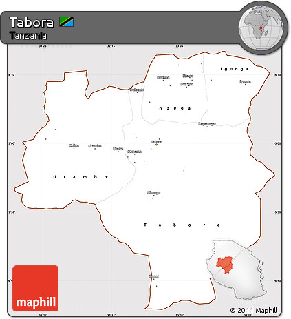 Classic Style Simple Map of Tabora, cropped outside