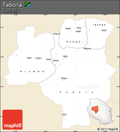 Classic Style Simple Map of Tabora, single color outside