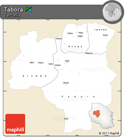 Classic Style Simple Map of Tabora, single color outside