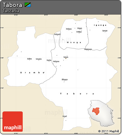 Classic Style Simple Map of Tabora, single color outside