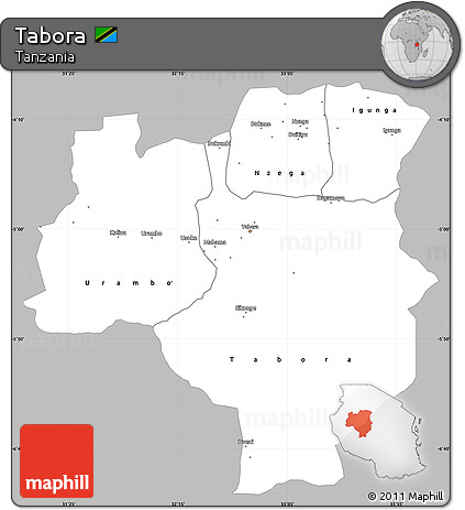 Gray Simple Map of Tabora, single color outside