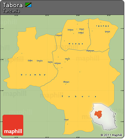 Savanna Style Simple Map of Tabora, single color outside