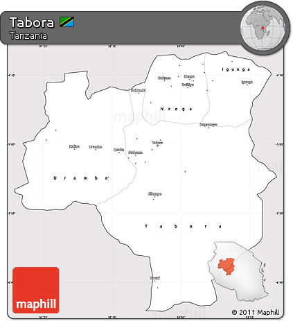 Silver Style Simple Map of Tabora, cropped outside