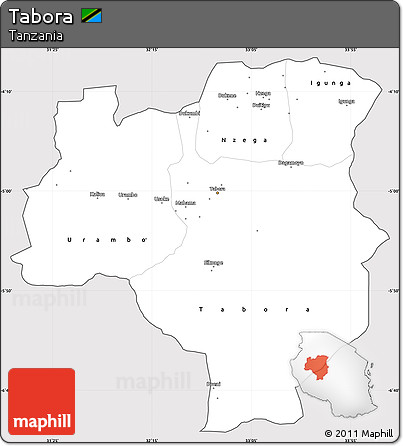 Silver Style Simple Map of Tabora, cropped outside