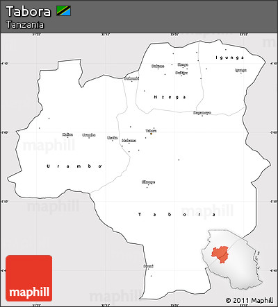 Silver Style Simple Map of Tabora, cropped outside