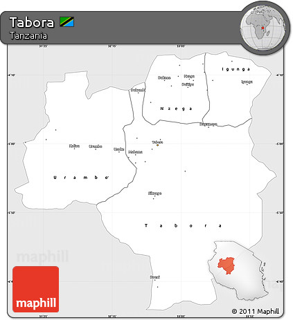 Silver Style Simple Map of Tabora, single color outside
