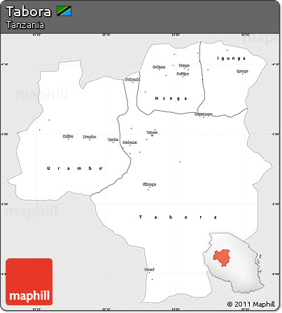 Silver Style Simple Map of Tabora, single color outside