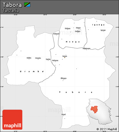 Silver Style Simple Map of Tabora, single color outside