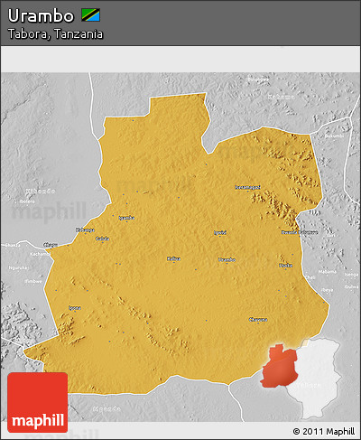 Physical 3D Map of Urambo, lighten, desaturated