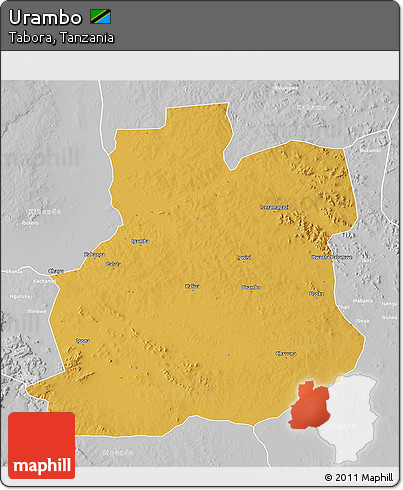 Physical 3D Map of Urambo, lighten, desaturated