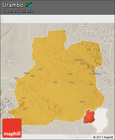Physical 3D Map of Urambo, lighten, semi-desaturated