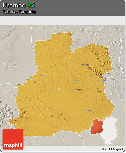 Physical 3D Map of Urambo, lighten, semi-desaturated