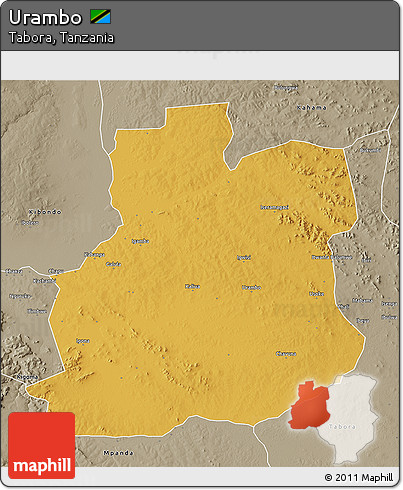 Physical 3D Map of Urambo, semi-desaturated