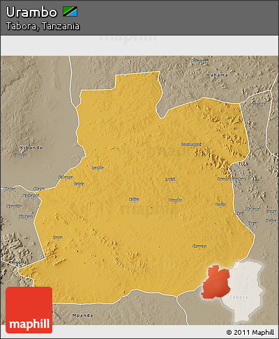 Physical 3D Map of Urambo, semi-desaturated