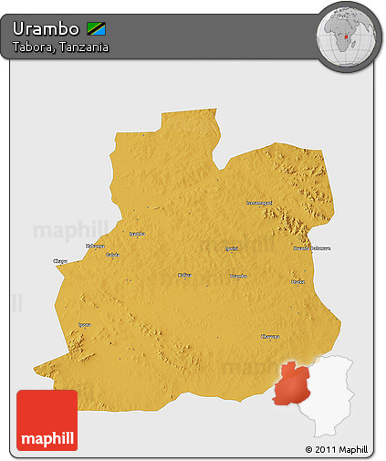 Physical 3D Map of Urambo, single color outside