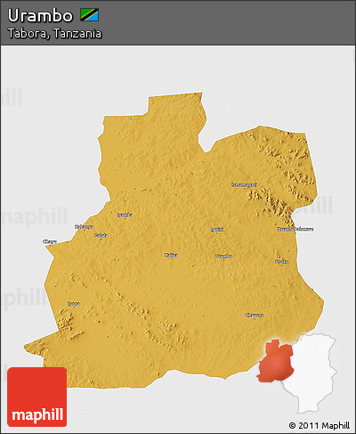 Physical 3D Map of Urambo, single color outside