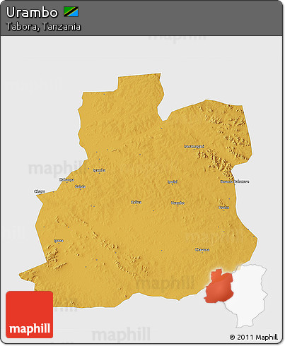 Physical 3D Map of Urambo, single color outside