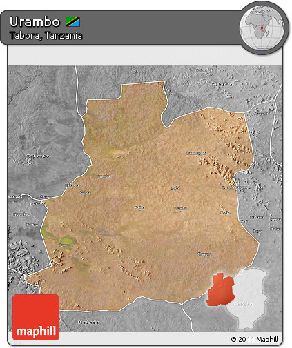 Satellite 3D Map of Urambo, desaturated