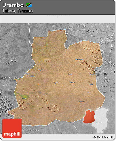 Satellite 3D Map of Urambo, desaturated