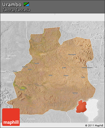 Satellite 3D Map of Urambo, lighten, desaturated
