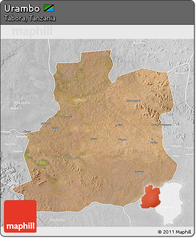 Satellite 3D Map of Urambo, lighten, desaturated