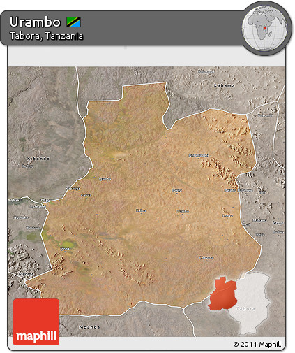 Satellite 3D Map of Urambo, semi-desaturated