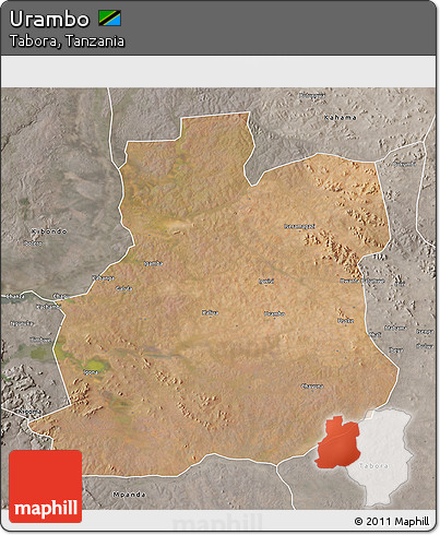 Satellite 3D Map of Urambo, semi-desaturated