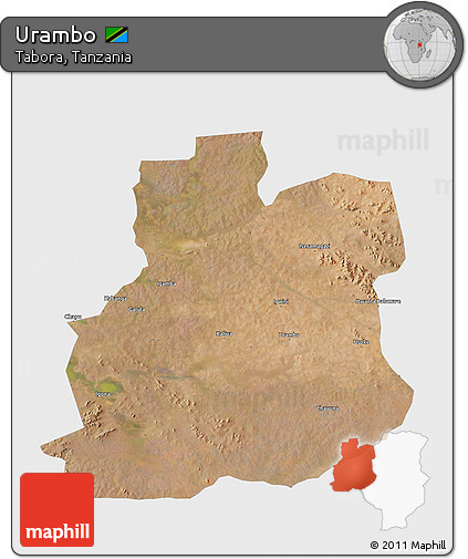 Satellite 3D Map of Urambo, single color outside