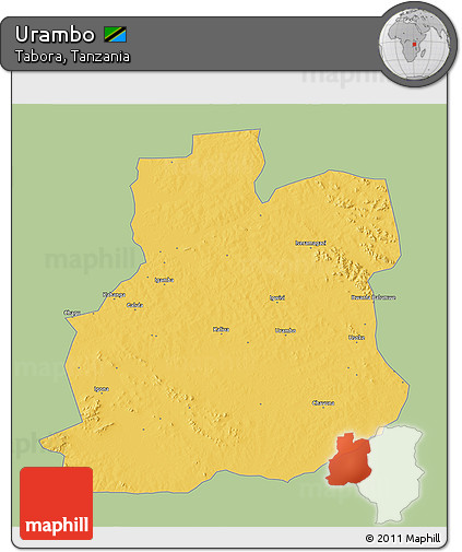 Savanna Style 3D Map of Urambo, single color outside