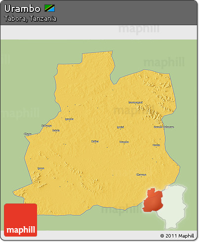Savanna Style 3D Map of Urambo, single color outside