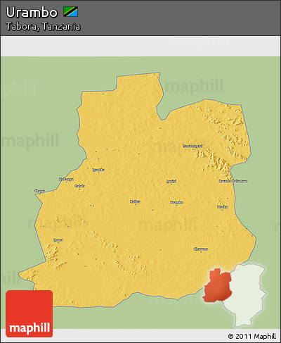 Savanna Style 3D Map of Urambo, single color outside