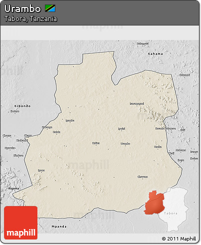 Shaded Relief 3D Map of Urambo, desaturated