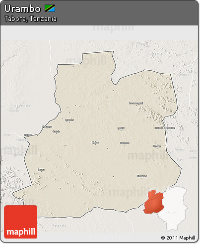 Shaded Relief 3D Map of Urambo, lighten