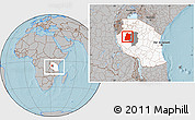 Gray Location Map of Urambo, highlighted country, highlighted parent region, within the entire country, hill shading