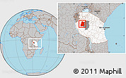 Gray Location Map of Urambo, highlighted country, highlighted parent region, within the entire country