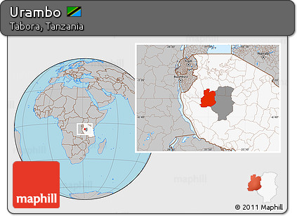 Gray Location Map of Urambo, highlighted country, highlighted parent region