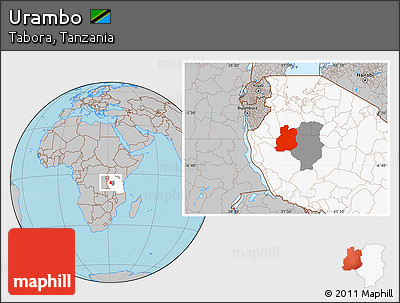 Gray Location Map of Urambo, highlighted country, highlighted parent region