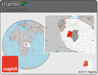 Gray Location Map of Urambo, highlighted country, highlighted parent region