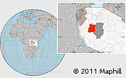 Gray Location Map of Urambo, highlighted country, highlighted parent region, hill shading