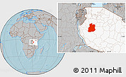 Gray Location Map of Urambo, highlighted country, hill shading