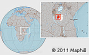 Gray Location Map of Urambo, highlighted parent region, within the entire country, hill shading